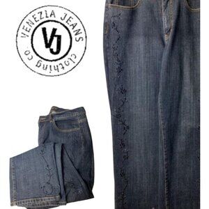 Venezia Jeans Jeans Womens 14 Dark Wash Stretch Beaded Embellished Straight Leg